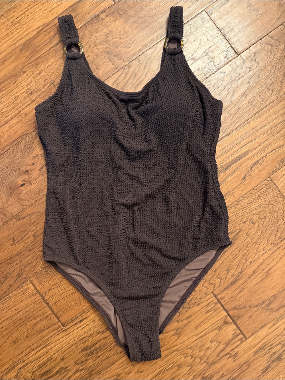NWOT Shade & Shore Textured One-Piece Swimsuit in Dark Brown XL